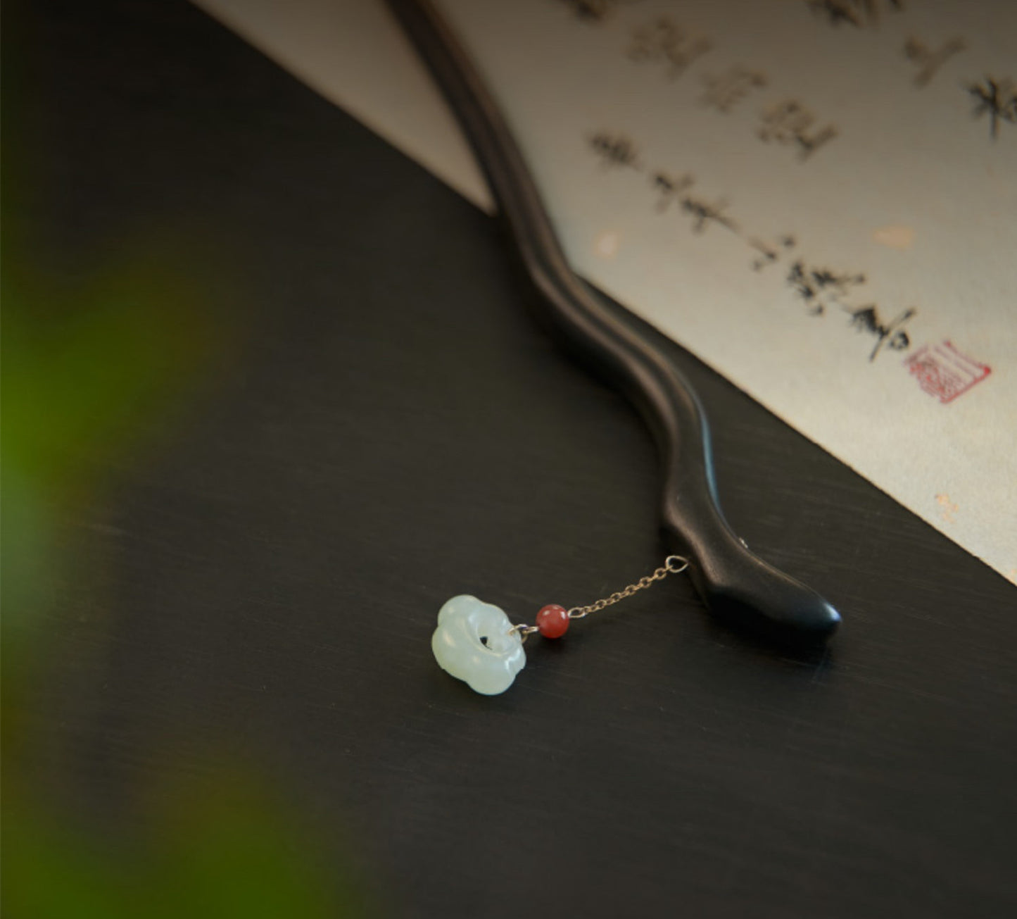 natural black ebony wood & hetian jade hairpin - hair stick accessory