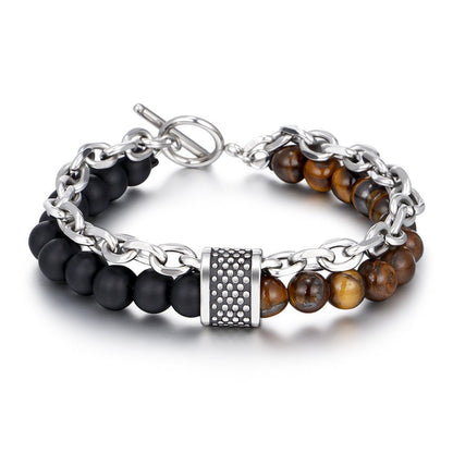 Punk Style Matte Tiger Eye Stone Bracelet for Men - Unique Natural Stone Beaded Chain Bracelet - STAR8S