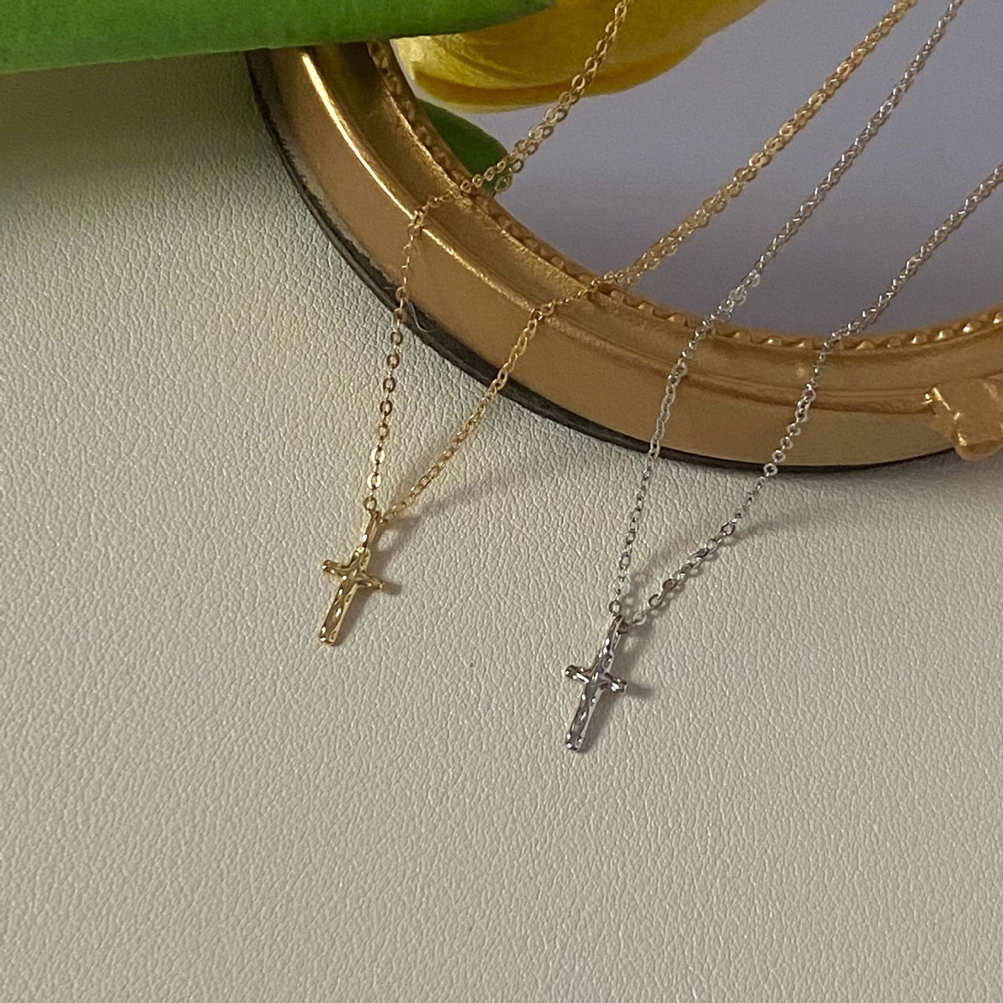 925 sterling silver 18k gold plated cross necklace - hammered design minimalist chic