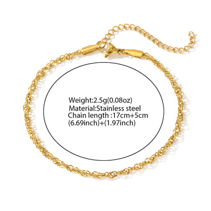 Gold Plated Chain Bracelet for Women Stainless Steel Singapore Water Wave Link Bracelet Twisted Ripple Layering Minimalist Dainty Wristband Adjustable Extension Extender Chain Light Luxury Elegant Fine Jewelry Gift for Her