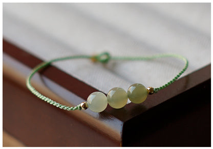 Natural Clear Water Gradient Hetian Jade Handwoven Braided Anklet Bracelet – Elegant & Simple Jewelry
