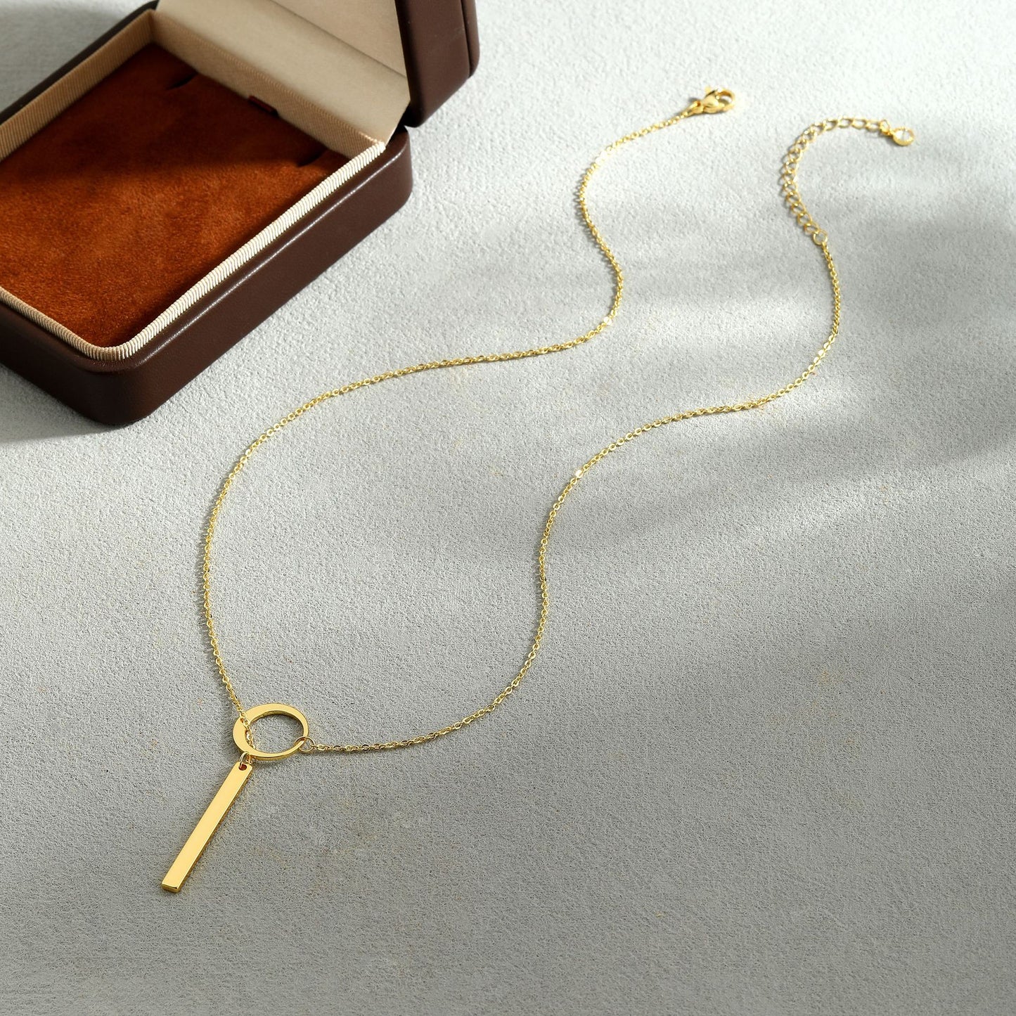 minimalist circle and vertical bar lariat necklace for women dainty long drop y necklace gold tone geometric clavicle collarbone chain edgy punk elegant layering jewelry birthday anniversary gift for her