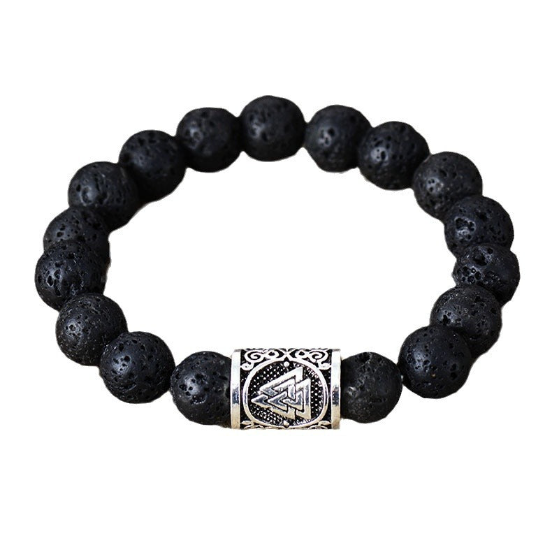 lava stone beaded bracelet – handmade viking elastic bracelet for men, stylish gift for couples - star8s