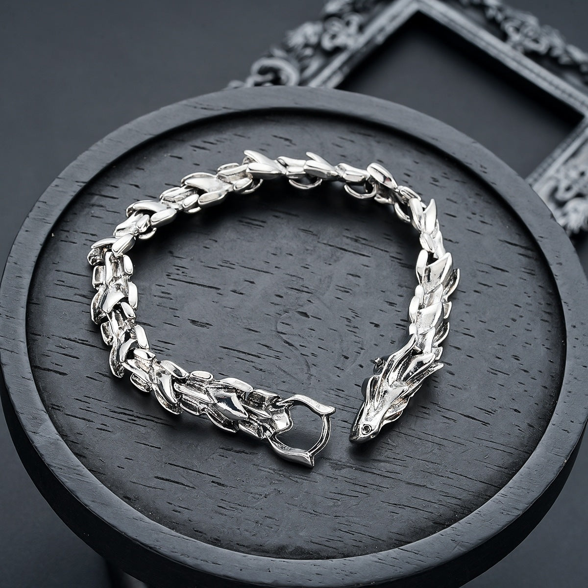 men's dragon head bracelet silver tone steel punk rock hip hop dragon bone link bracelet chinese zodiac dragon scaled bracelet heavy metal motorcyclist jewelry gift for boyfriend
