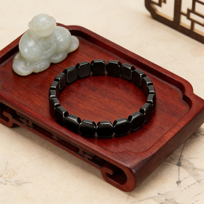 Natural Black Hematite Stone Bracelet for Men Raw Iron Ore Crushed Nugget Beads Asymmetric Beaded Bracelet Y2K Hip Hop Gothic Punk Rock Wristband Retro Industrial Stacking Jewelry Holiday Gift