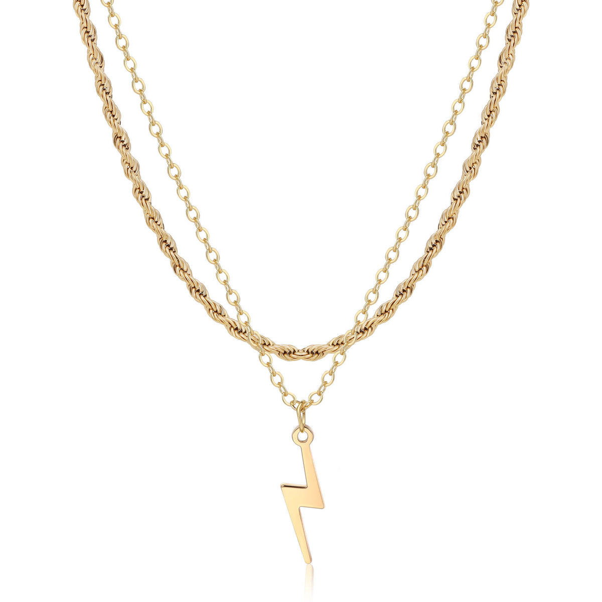 women's 2-piece gold-tone electroplated brass layered lightning bolt necklace set