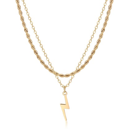 Women's 2-Piece Gold-Tone Electroplated Brass Layered Lightning Bolt Necklace Set