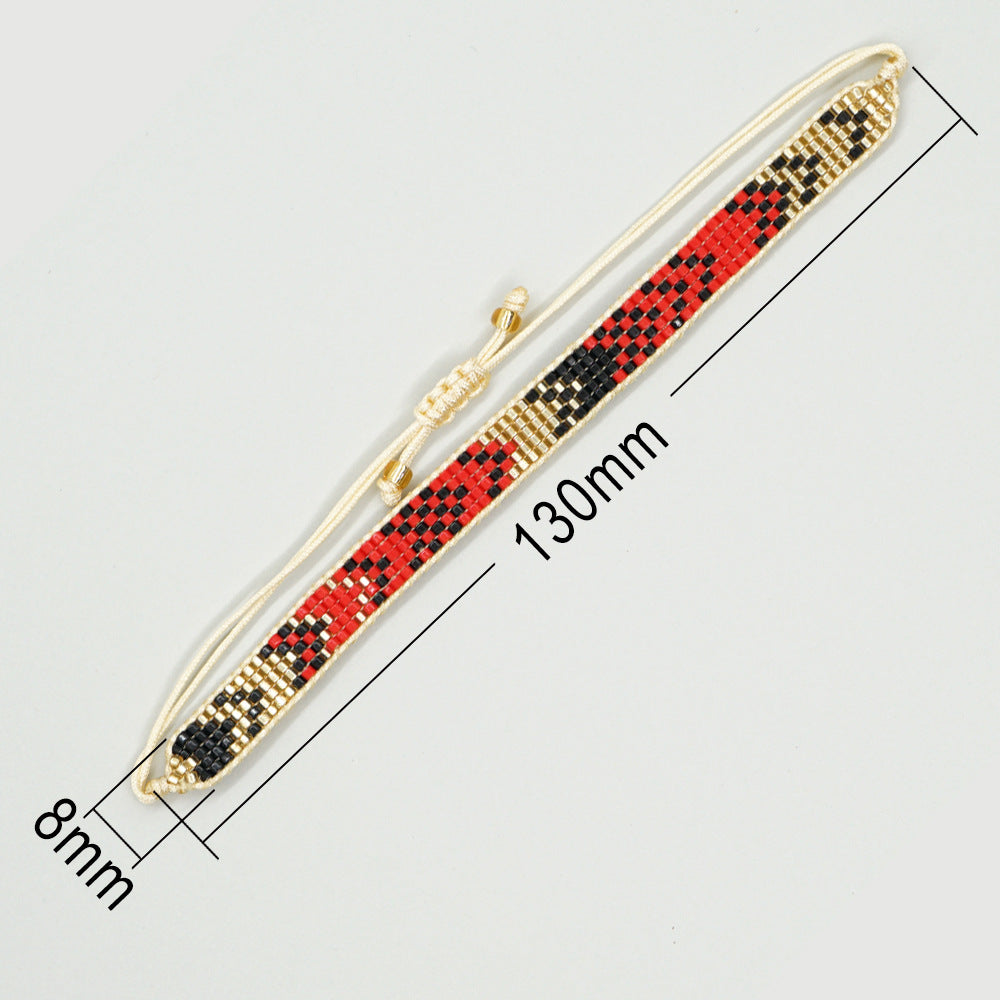 colorful heart boho friendship bracelets — handmade woven seed bead bracelet, adjustable, gift-ready