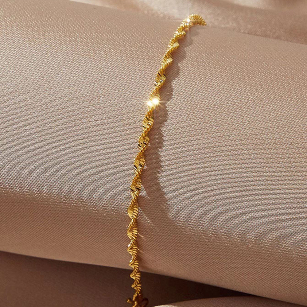 gold tone chain bracelet for women stainless steel twisted wave chain singapore water wave link bracelet dainty layering minimalist wristband adjustable extension extender chain costume jewelry birthday anniversary gift for her