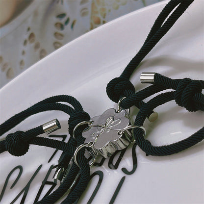 4Pcs Magnetic Friendship Bracelets for 4 Best Friends Matching Interlocking Heart Charm Braided Rope Adjustable Cord Set Family Sibling Long Distance Relationship Gift 20g