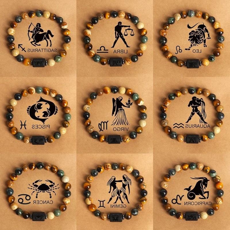 12 the Zodiac Signs Natural Stone Beaded Bracelet - Tiger Eye - STAR8S