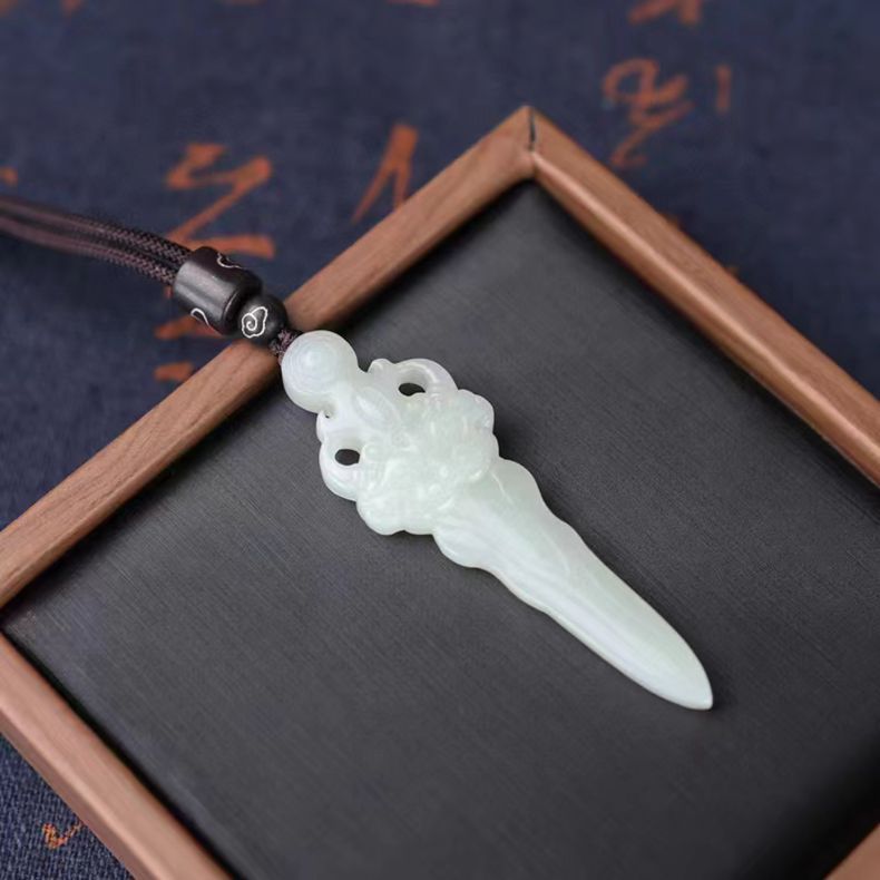 jade sword pendant necklace - handcrafted hetian jade magic sword - unisex