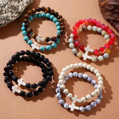 Cross Beaded Bracelets - Faith-Inspired Jewelry with Lava Rock, Turquoise, Tiger's Eye & More | Stylish & Spiritual Handcrafted Accessories