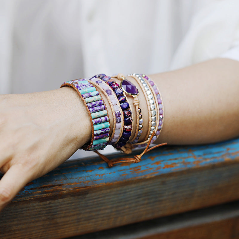 Imperial Jasper Braided Boho Bracelet – Natural Malachite Leather Wrap Bracelet for Women - STAR8S