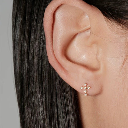 925 Sterling Silver 18K Gold Plated Sparkling Cross Stud Earrings - Zircon Mini Studs - STAR8S