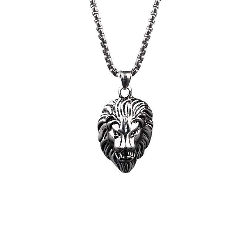 men's lion head pendant necklace stainless steel hip hop box chain vintage punk rock biker jewelry gift for men male accessories