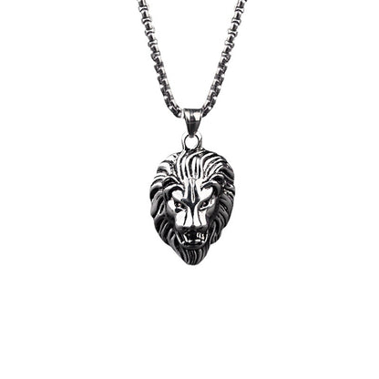 Men's Lion Head Pendant Necklace Stainless Steel Hip Hop Box Chain Vintage Punk Rock Biker Jewelry Gift for Men Male Accessories