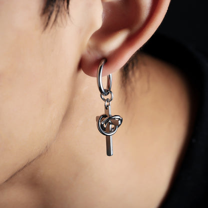 Men's Cross Drop Hoop Earrings Titanium Steel Non Tarnish Twisted Wire Entwined Cross Dangle Earrings Punk Gothic Hip Hop Ear Jewelry Streetwear Ear Clips for Men Pierced Non-Pierced Silver Color