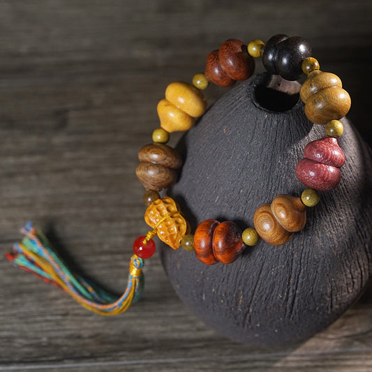 Multi-Wood Gourd Bead Bracelet Handmade Lucky Prayer Beads | Blessing Bracelet for Men & Women