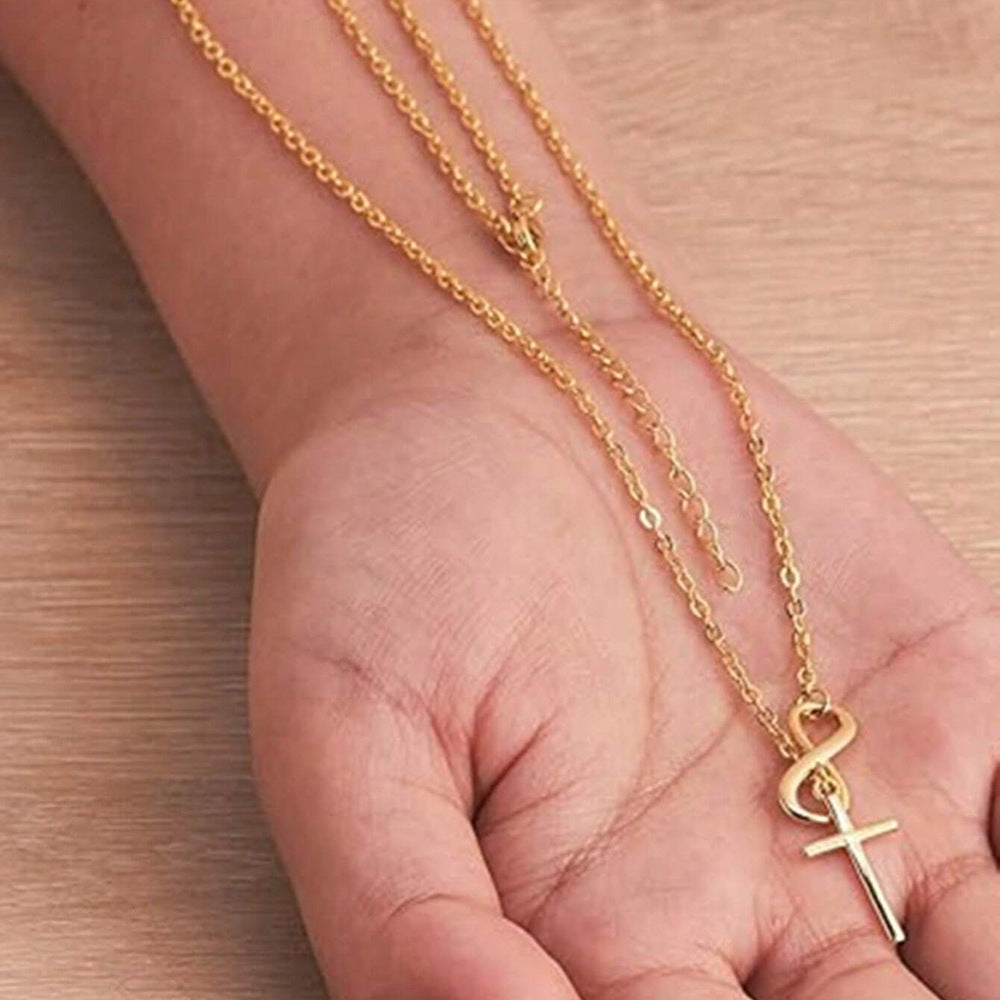stainless steel infinity cross necklace for women gold tone infinity loop cross pendant lariat necklace religious faith christian jewelry elegant y necklace gift for her