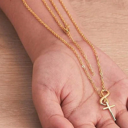 Stainless Steel Infinity Cross Necklace for Women Gold Tone Infinity Loop Cross Pendant Lariat Necklace Religious Faith Christian Jewelry Elegant Y Necklace Gift for Her