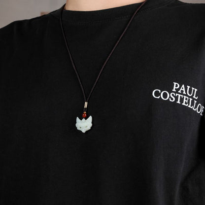 Natural Hetian Jade White Jade Fox Mask Pendant 🦊 | Handcrafted Jade Jewelry for Men & Women