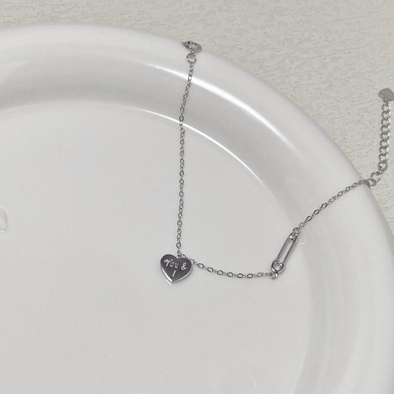 925 sterling silver 14k gold plated heart pin bracelet - elegant minimalist design