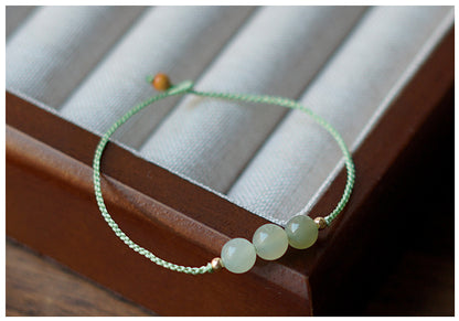 Natural Clear Water Gradient Hetian Jade Handwoven Braided Anklet Bracelet – Elegant & Simple Jewelry