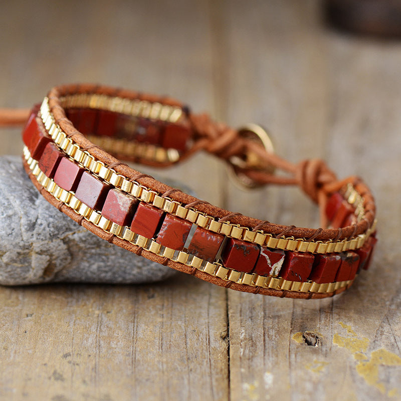 imperial jasper leather braided bracelet – handmade chain bracelet - star8s