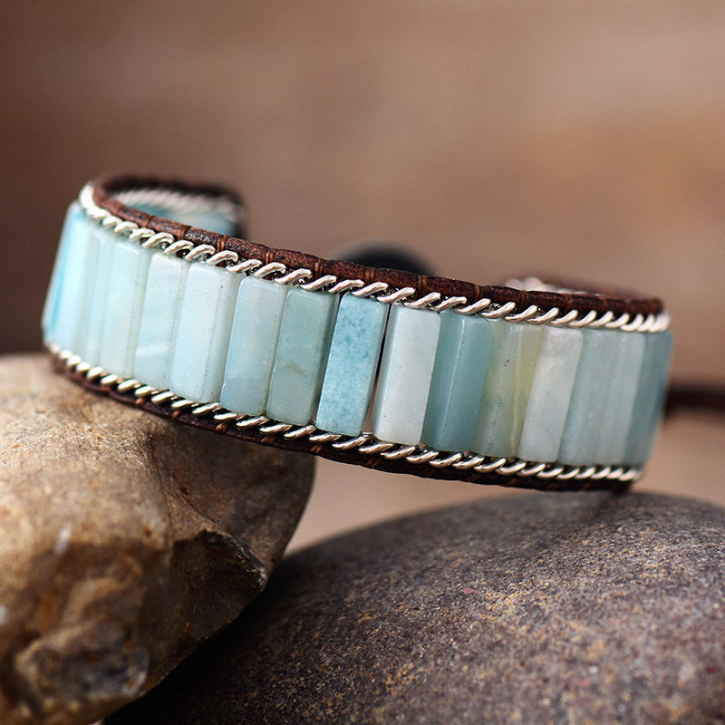 amazonite boho leather wrap bracelet handmade natural stone bracelet - star8s
