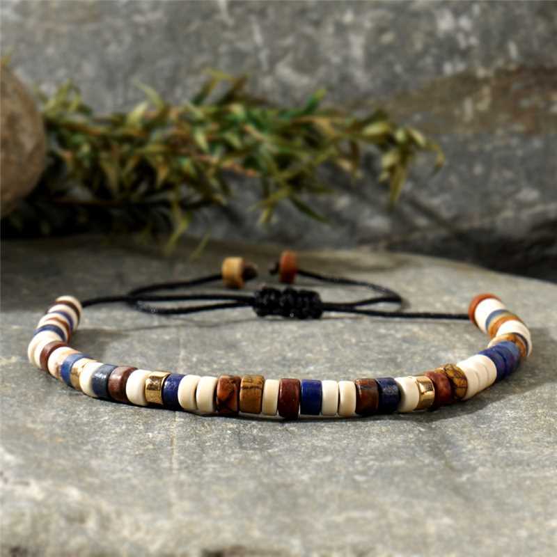 Natural Stone Boho Men Bracelet – Adjustable Unisex Woven Beaded Bracelet - STAR8S