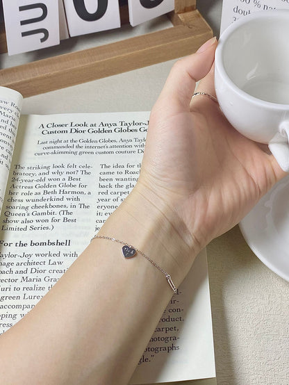 925 Sterling Silver 14K Gold Plated Heart Pin Bracelet - Elegant Minimalist Design