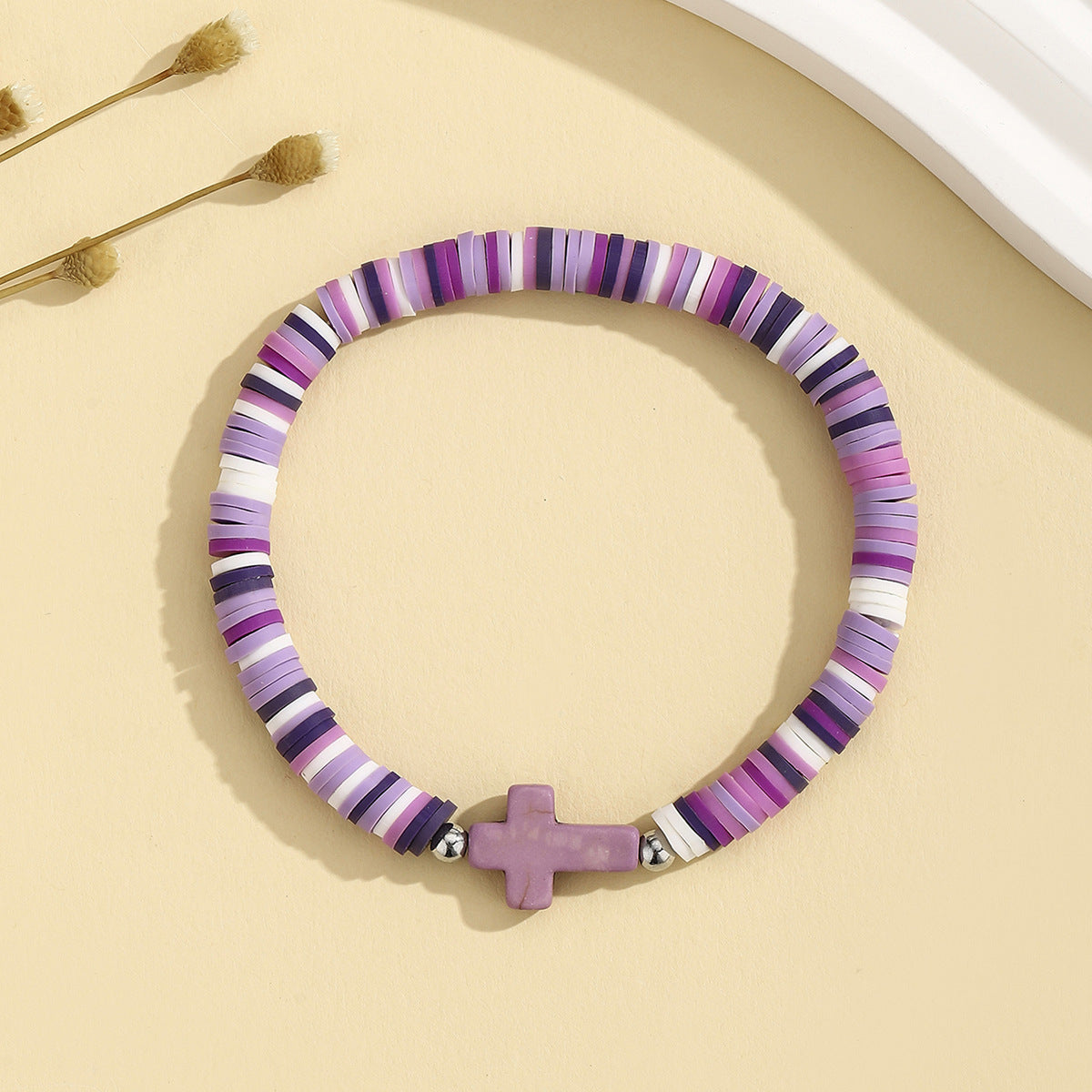 turquoise cross bracelet bohemian colorful polymer clay adjustable stretch bracelet - star8s