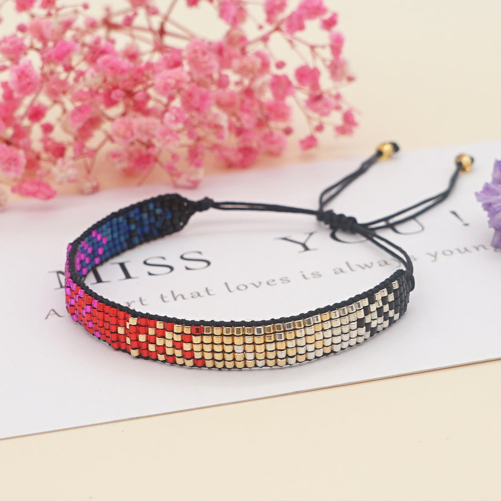 colorful heart boho friendship bracelets — handmade woven seed bead bracelet, adjustable, gift-ready