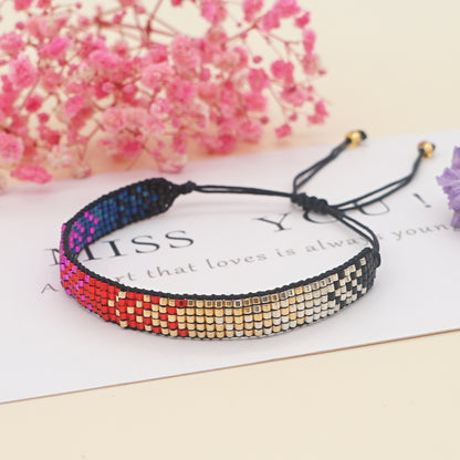 Colorful Heart Boho Friendship Bracelets — Handmade Woven Seed Bead Bracelet, Adjustable, Gift-Ready