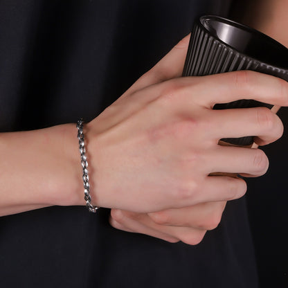 Men Titanium Steel Coffee Bean Chain Bracelet Non Tarnish Waterproof Silver-tone Stainless Steel Link Wristband Modern Minimalist Everyday Jewelry Gift for Men Husband Boyfriend