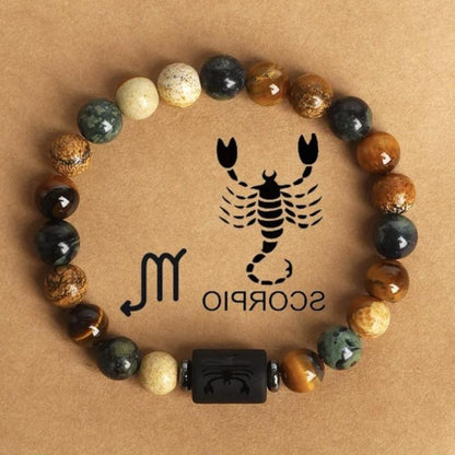 12 the Zodiac Signs Natural Stone Beaded Bracelet - Tiger Eye - STAR8S