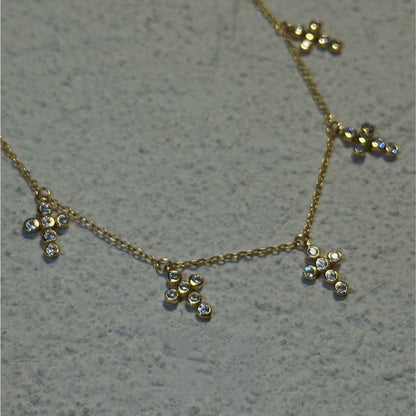 925 Sterling Silver 18K Gold Plated Zircon Cross Pendant Necklace - Elegant & Delicate