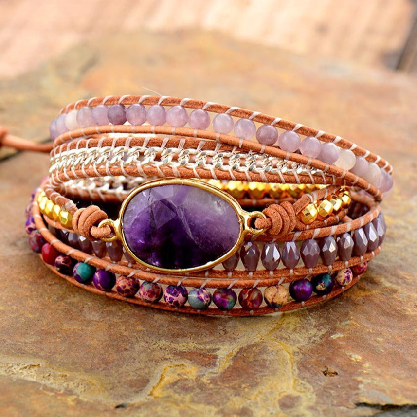 egg amethyst boho leather braided bracelet handmade wrap bracelet - star8s
