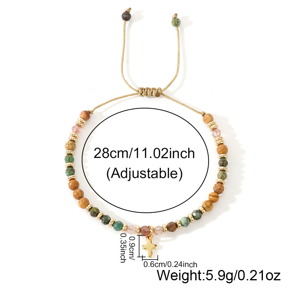 boho colored natural stone beaded bracelet – stylish, high-end braided wristband – adjustable, unique & fashionable accessory