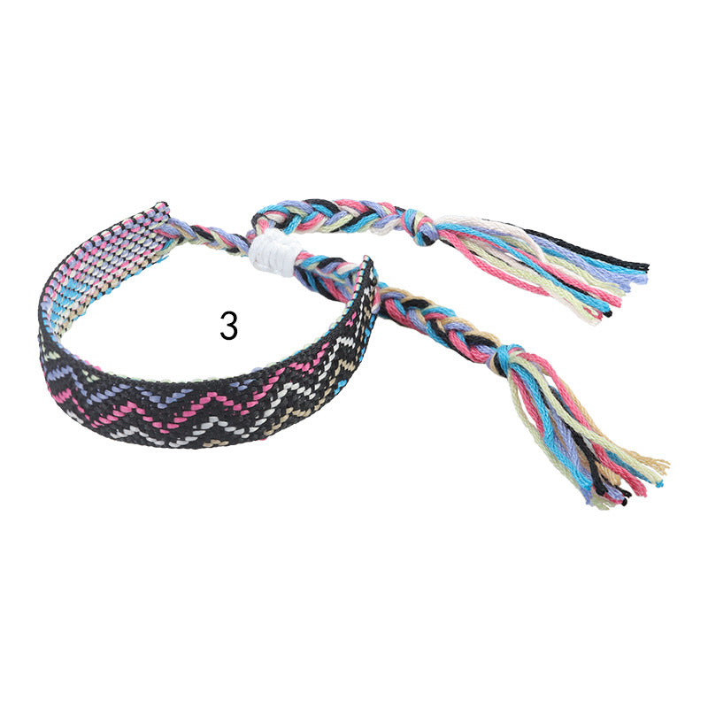boho woven friendship bracelet – wide colorful tassel wristband, adjustable bohemian bracelet