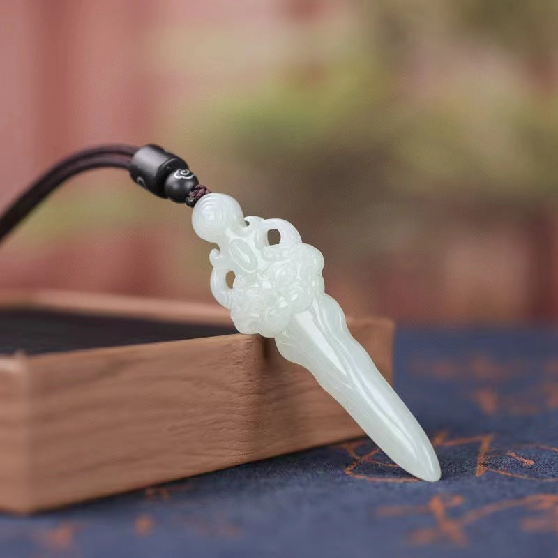 jade sword pendant necklace - handcrafted hetian jade magic sword - unisex
