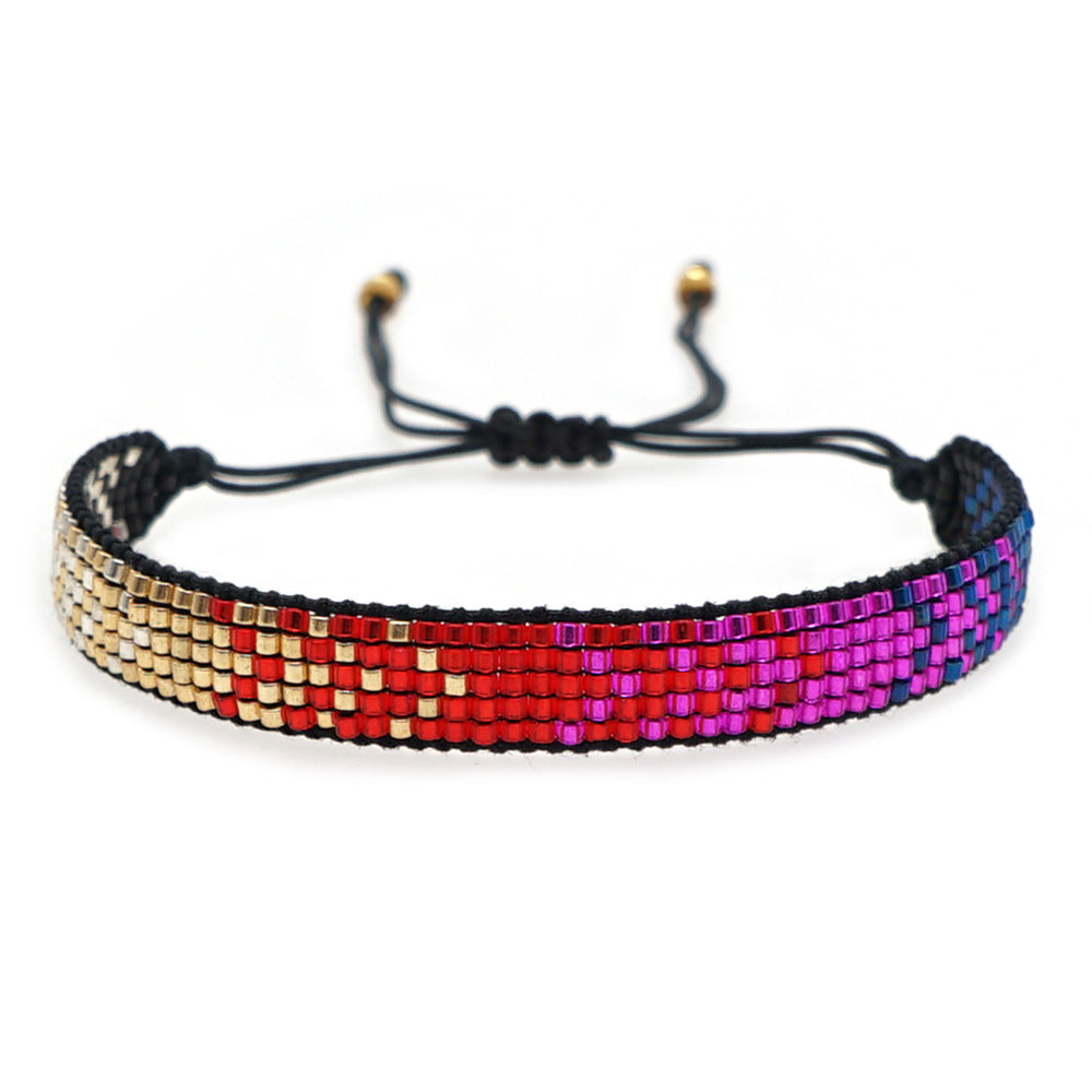 colorful heart boho friendship bracelets — handmade woven seed bead bracelet, adjustable, gift-ready