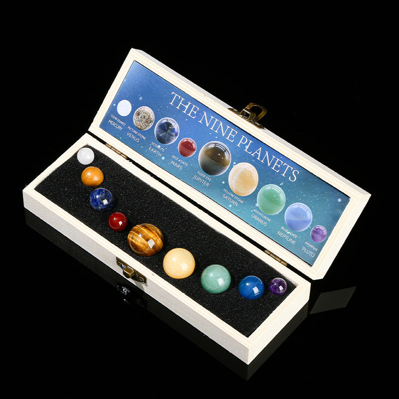 crystal ball solar system nine planets set – decorative mineral specimen planetary sculpture - star8s