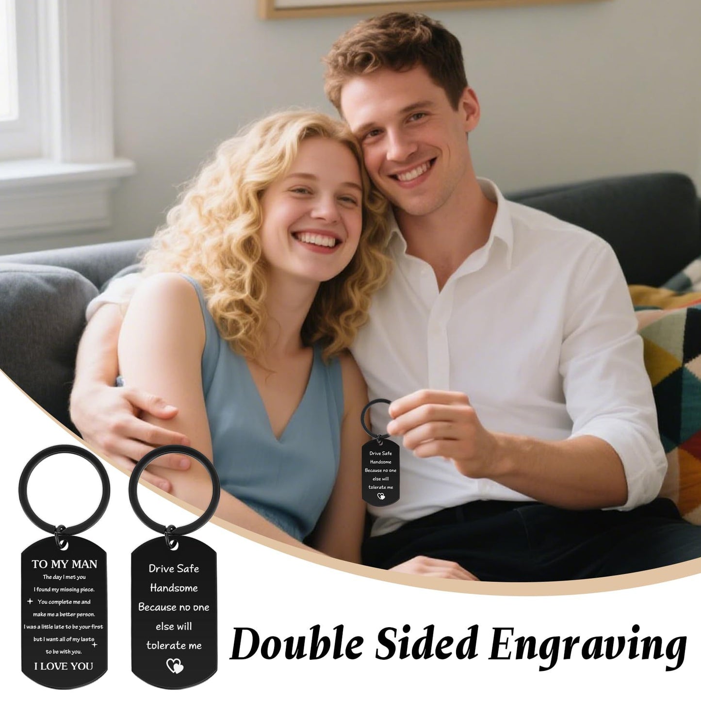 funny romantic engraved dog tag keychain for men husband boyfriend stainless steel black double sided inscription card key ring drive safe handsome sarcastic sibling gag gift anniversary birthday 17g