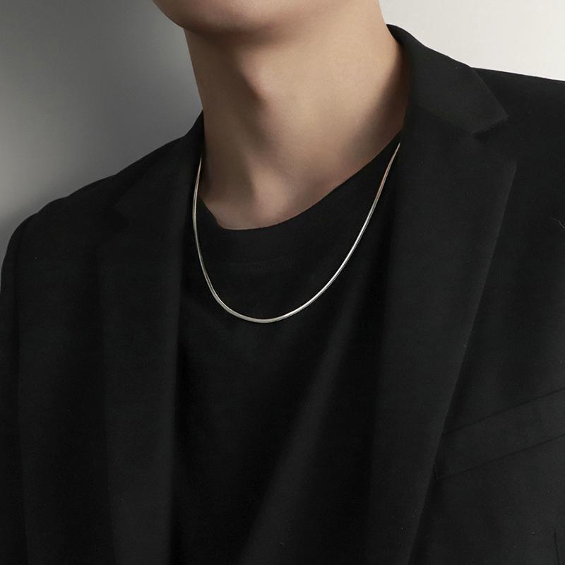 men's square snake chain necklace silver-tone titanium steel snake bone collar chain minimalist streetwear hip hop waterproof jewelry gift for him