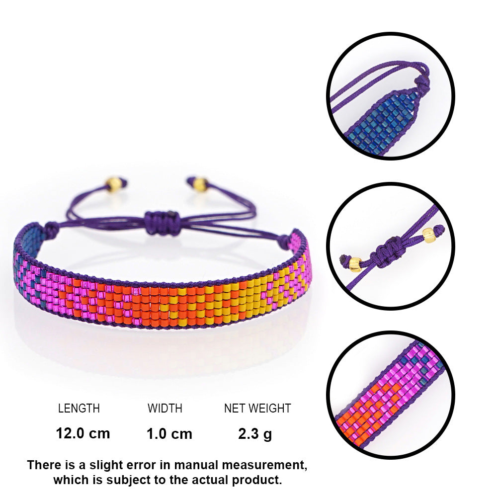 colorful heart boho friendship bracelets — handmade woven seed bead bracelet, adjustable, gift-ready