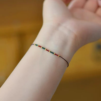 Handcrafted Red and Blue Double Strand Lucky Bracelet | Chinese Style Red String Bracelet for Couples