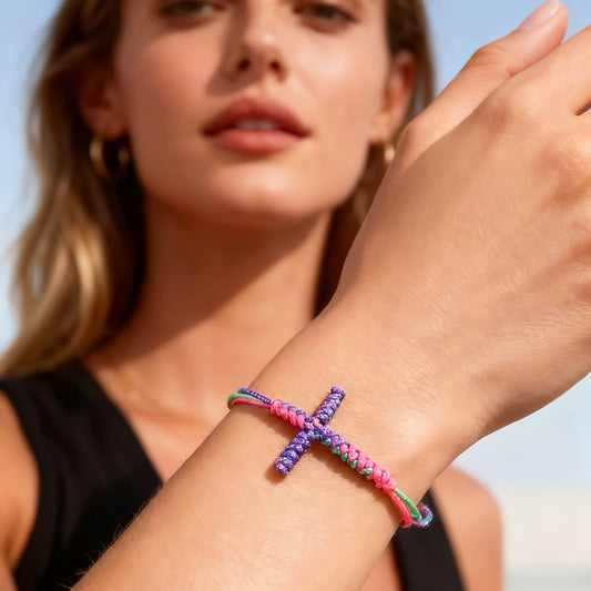 Handmade Cross String Bracelet for Women Men Braided Rope Christian Cross Bracelet Religious Faith Jewelry Lucky Protection Amulet Wristband Adjustable Cord Gift Set