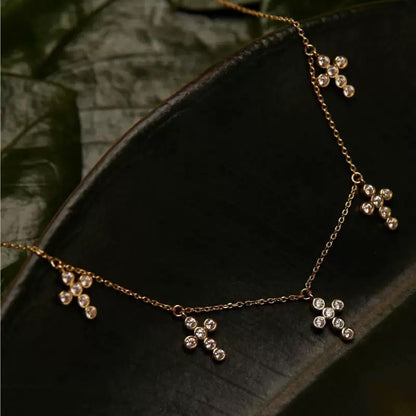 925 Sterling Silver 18K Gold Plated Zircon Cross Pendant Necklace - Elegant & Delicate